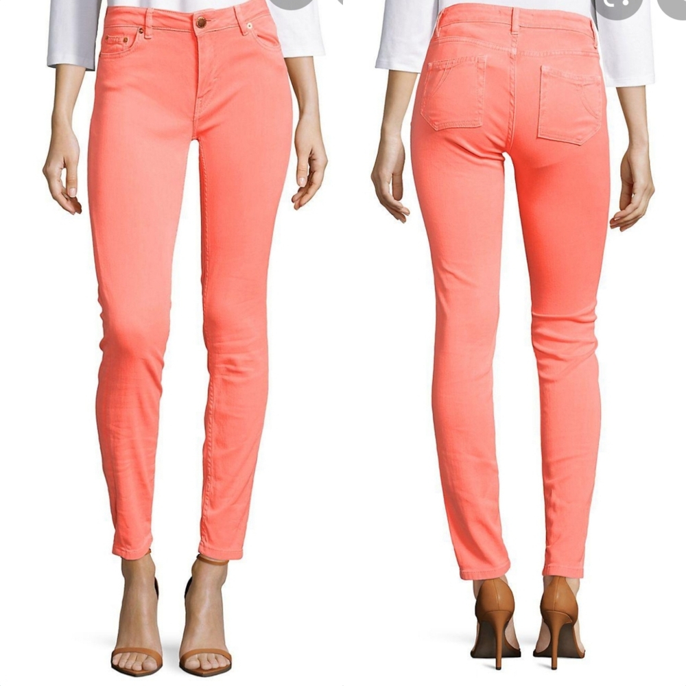 Maje Neon Coral Flou Mid Rise Slim Skinny Jean